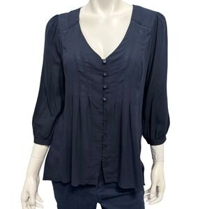 ATHROPOLOGIE Vanessa Virginia Size 4 Navy Blue‎ Button Front Dressy Blouse Top